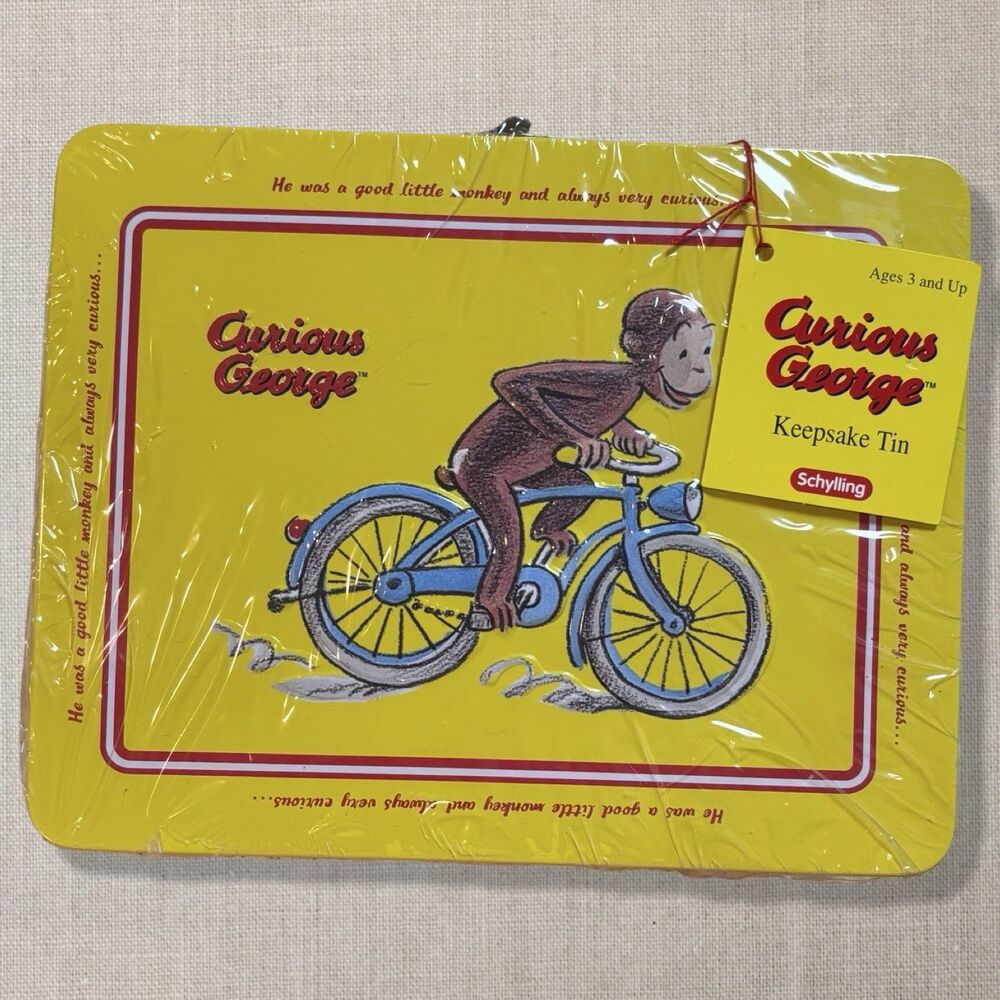 Curious George Tin Lunch Box Collectible Keepsake /Red Handle/Pristine Sealed